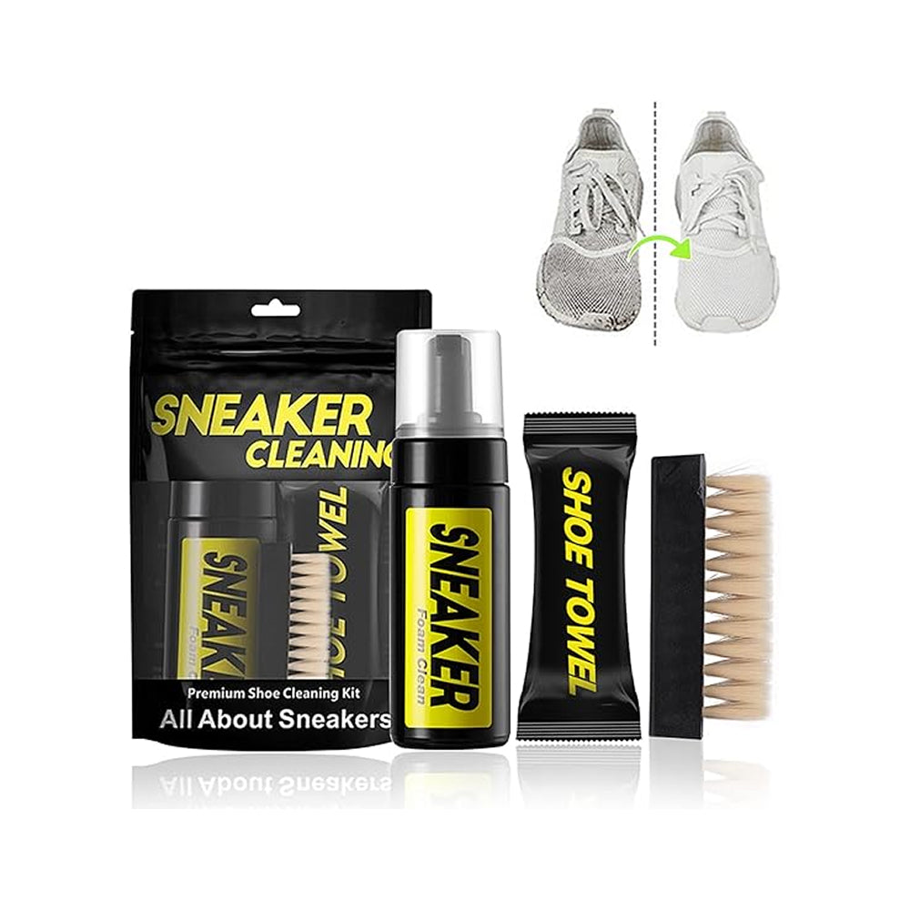 3 in 1 Complete Shoe Care Kit: shoe polish + deep cleaning brush + microfiber towel with effective foaming function, perfect for keeping